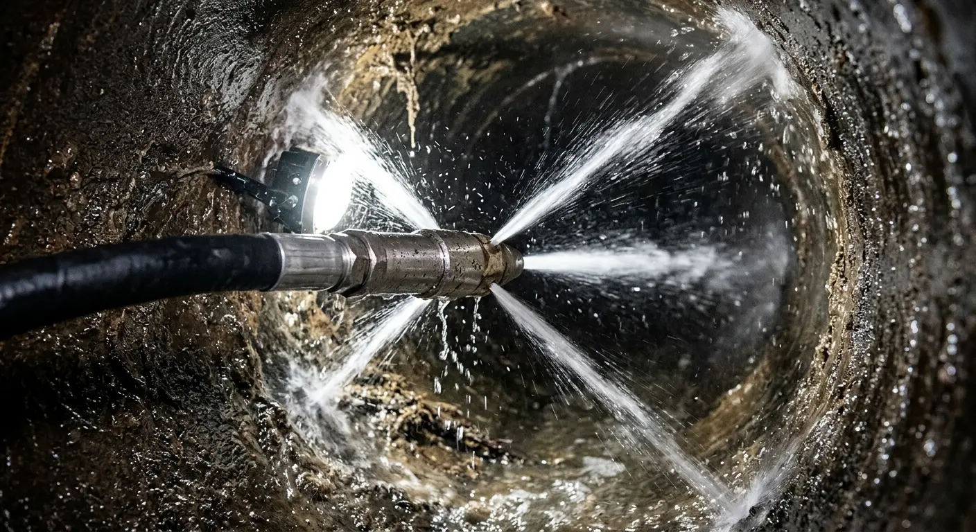 High-pressure hydro jetting nozzle cleaning sewer pipe for Trenchless Sewer Repair in Eagle Pass